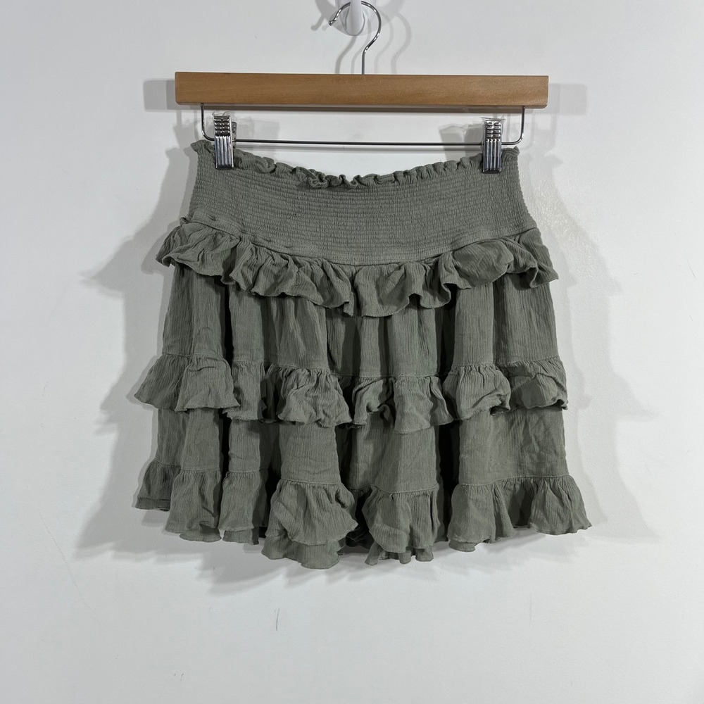 Love Tree Y2K Coquette Green Ruffle Tiered Mini Skirt Smocked Boho Medium Rush